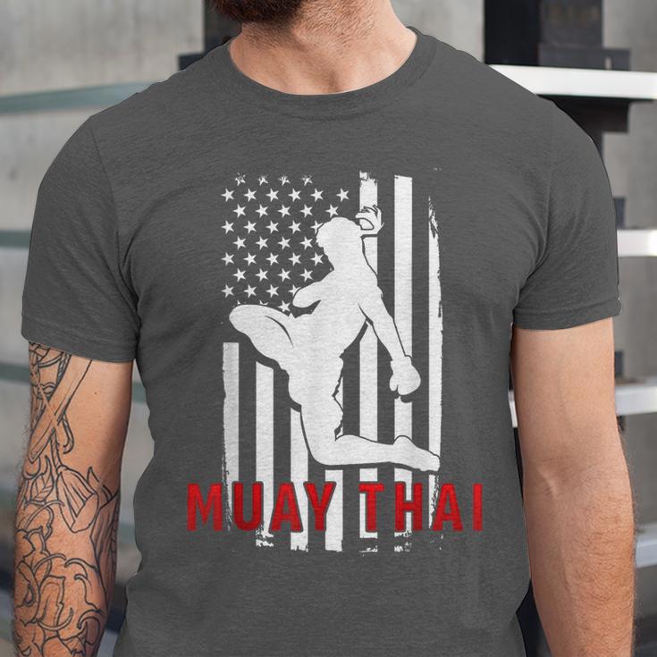 Muay Thai American Flag Fighter Patriotic Unisex Jersey T-Shirt