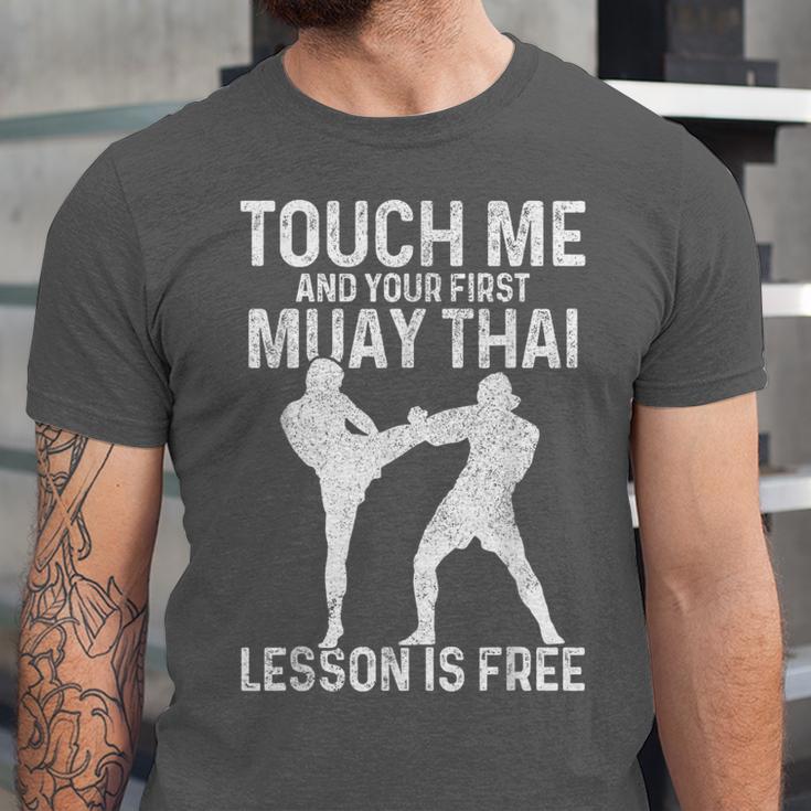 Muay Thai Boxing Kickboxing Your First Lesson Is Free Unisex Jersey T-Shirt