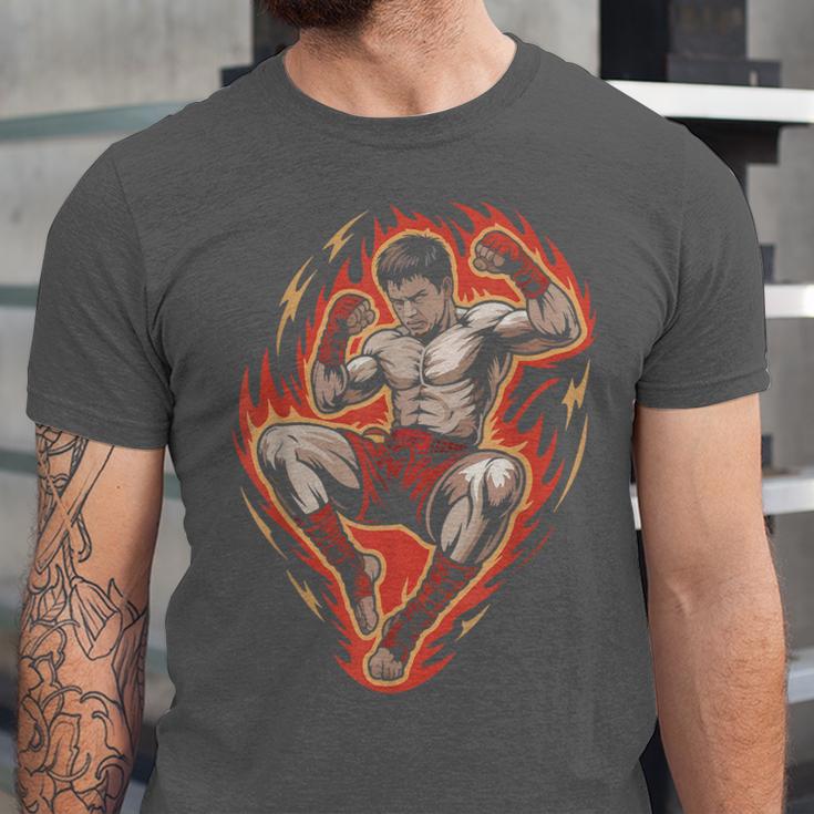 Muay Thai Fighter Teep Push Kick Minimal Line Art Clean Unisex Jersey T-Shirt