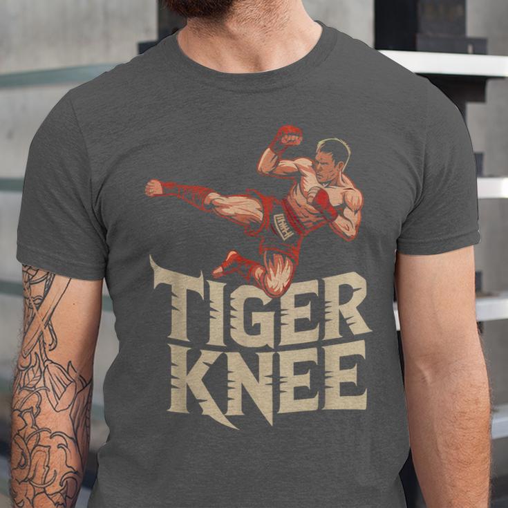 Muay Thai Fighter Tiger Knee Vintage Distressed Badge Unisex Jersey T-Shirt Muay Thai Fighter Tiger Knee Vintage Distressed Badge Unisex Jersey T-Shirt