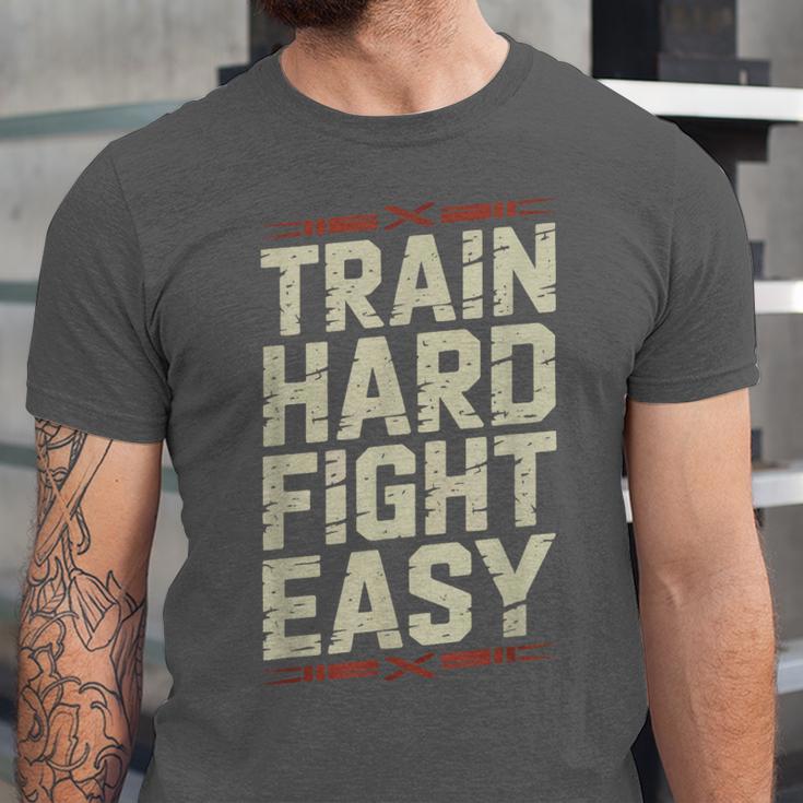 Muay Thai Fighter Train Hard Fight Easy Training Motivation Unisex Jersey T-Shirt Muay Thai Fighter Train Hard Fight Easy Training Motivation Unisex Jersey T-Shirt