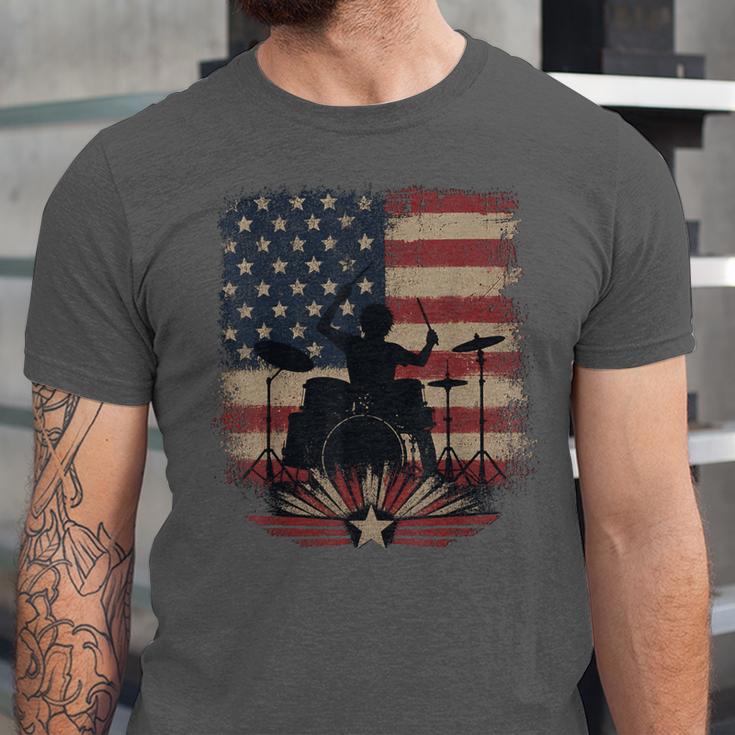 Patriotic Drum Kit Silhouette American Flag Unisex Jersey T-Shirt Patriotic Drum Kit Silhouette American Flag Unisex Jersey T-Shirt