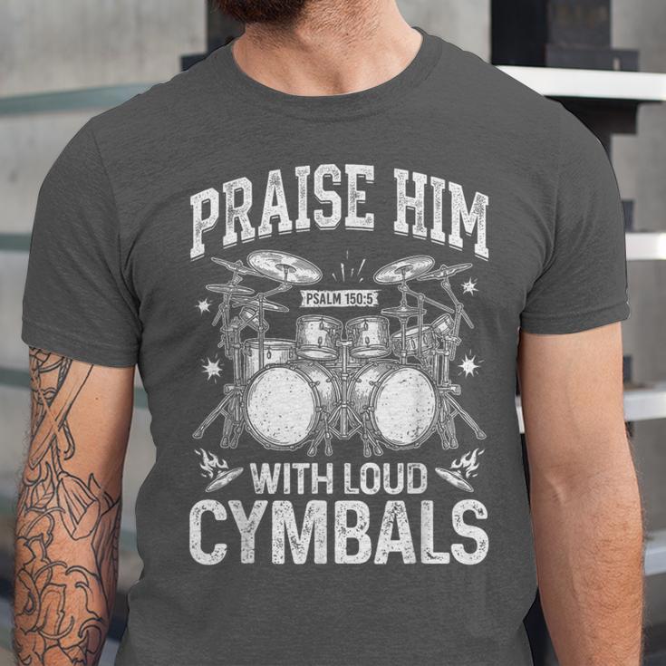 Praise Him With Loud Cymbals Psalm 150-5 Vintage Drum Kit Unisex Jersey T-Shirt Praise Him With Loud Cymbals Psalm 150-5 Vintage Drum Kit Unisex Jersey T-Shirt