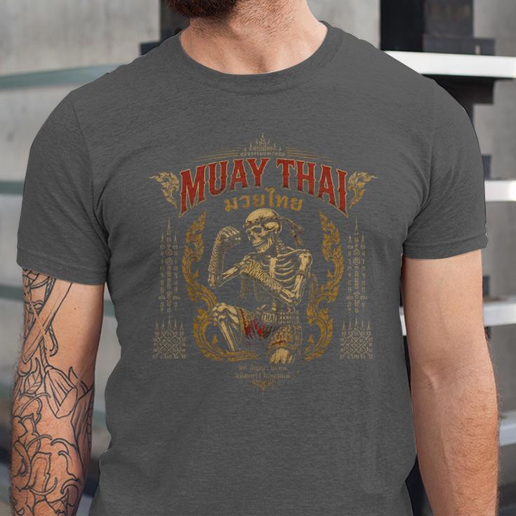 Retro Muay Thai Shorts Thai Boxing Fighter Style Skeleton Unisex Jersey T-Shirt