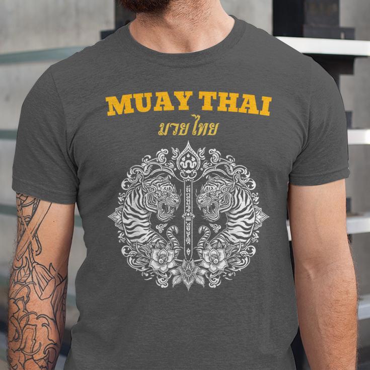 Sak Yant Muay Thai Art Tattoo Twin Tiger Kickboxing Thailand Unisex Jersey T-Shirt