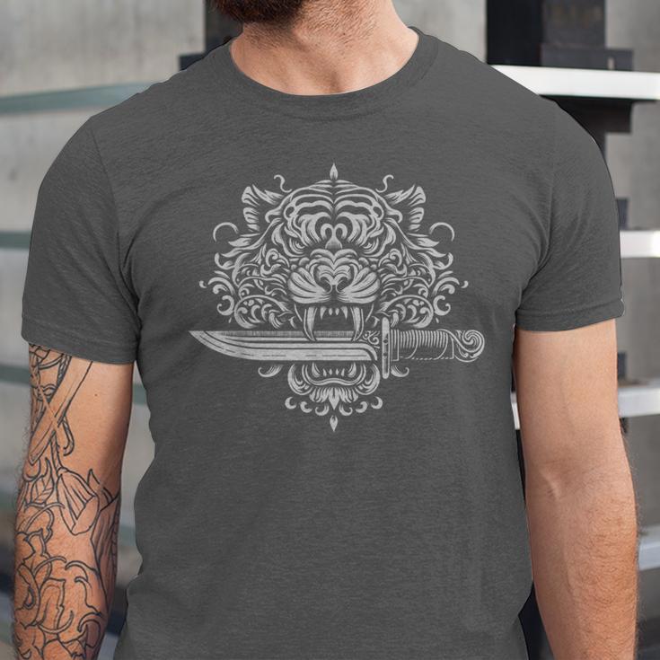 Sak Yant Muay Thai MMA Tattoo Tiger Head Knife Martial Art Unisex Jersey T-Shirt