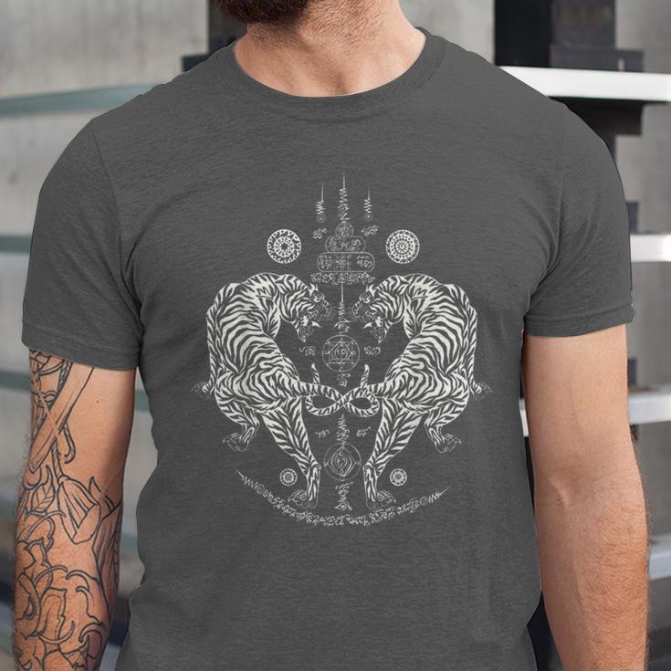 Sak Yant Thai Tattoo Twin Tiger For Muay Thai Fighter Boxing Unisex Jersey T-Shirt