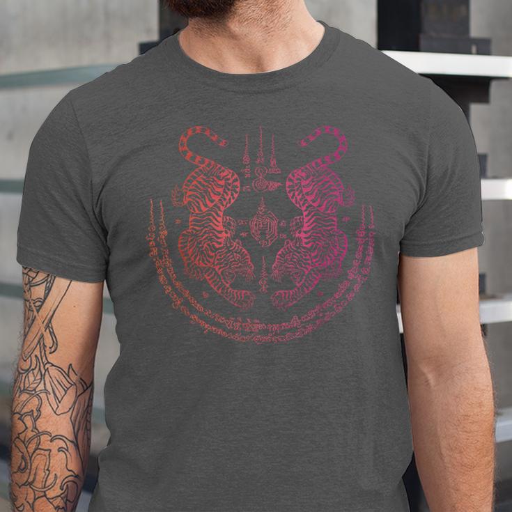 Thai Tattoo Twin Tiger Sak Yant Muay Thai Thailand Graphic Unisex Jersey T-Shirt Thai Tattoo Twin Tiger Sak Yant Muay Thai Thailand Graphic Unisex Jersey T-Shirt