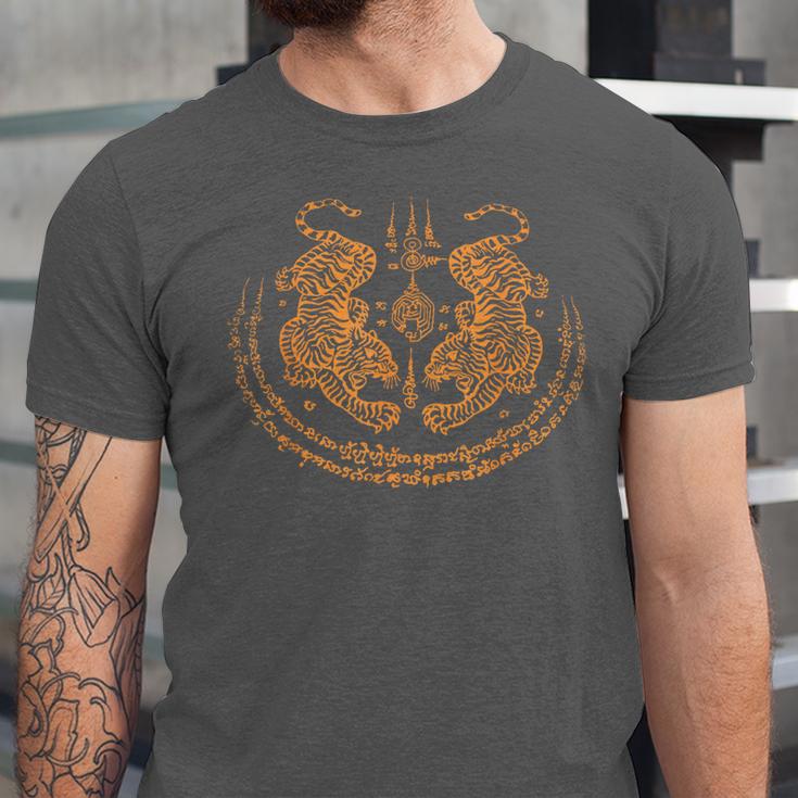 Twin Tiger Sak Yant Tattoo Muay Thai Thai Martial Arts Unisex Jersey T-Shirt