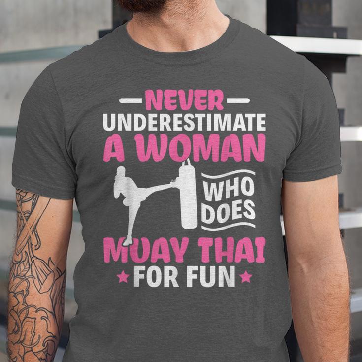 Never Underestimate A Woman Thai Boxing Muay Thai Fighter Unisex Jersey T-Shirt Never Underestimate A Woman Thai Boxing Muay Thai Fighter Unisex Jersey T-Shirt