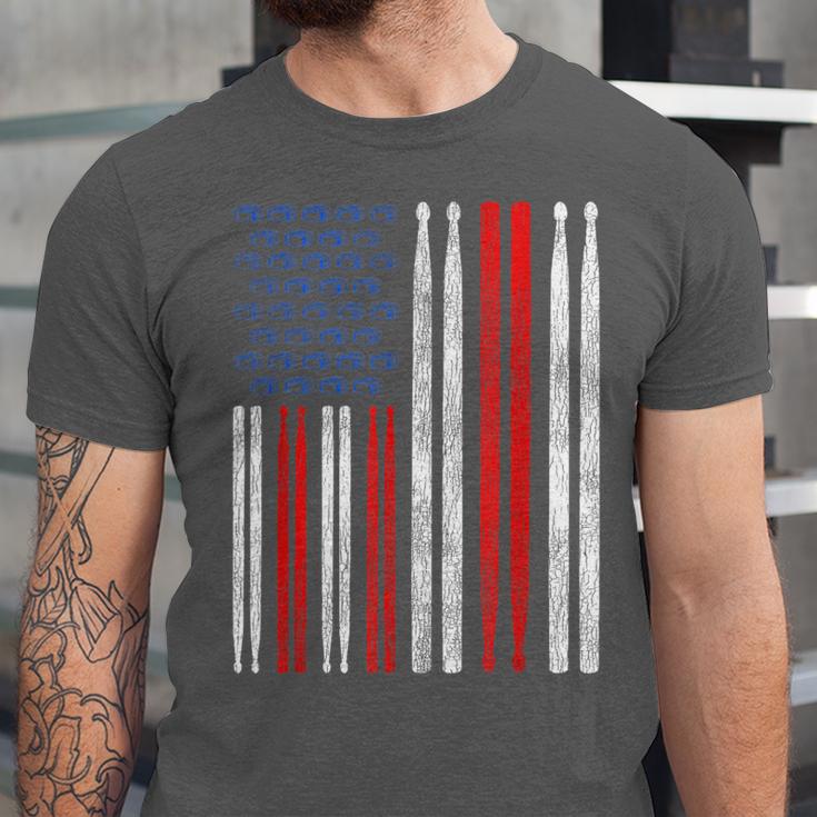 USA Flag Drumsticks Drum Kit Unisex Jersey T-Shirt