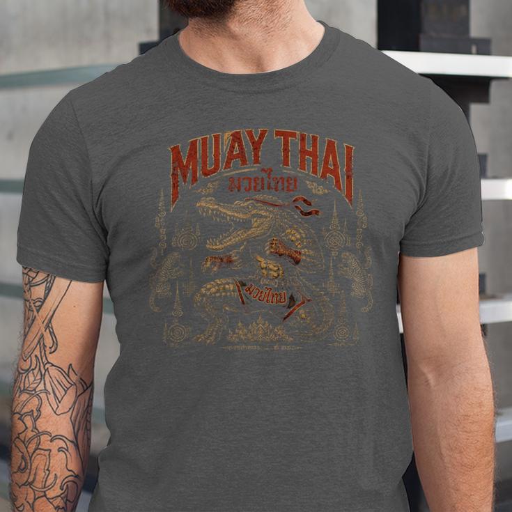 Vintage Muay Thai Wai Kru Thai Boxing Ritual Art Crocodile Unisex Jersey T-Shirt