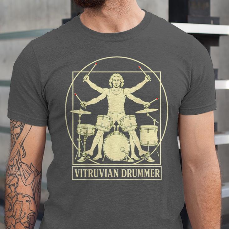 Vitruvian Drummer Drum Kit Music Lover Musician Men Unisex Jersey T-Shirt