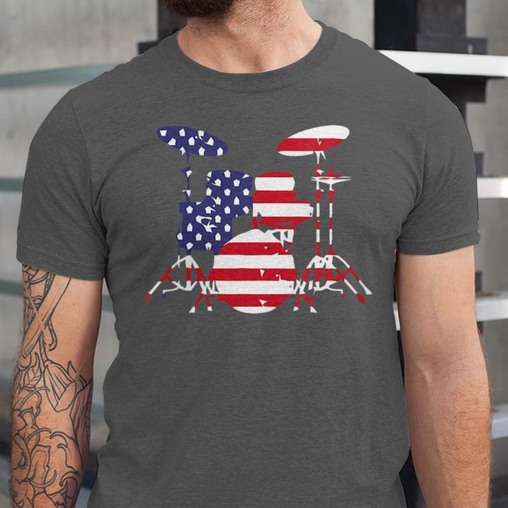 Women's American Flag Drum Kit Patriotic US Drum Art Unisex Jersey T-Shirt