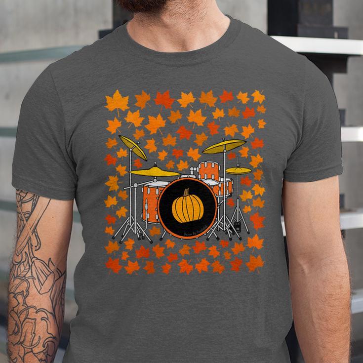 Women's Drum Kit With Leaves Fall Drummer Autumn Musician Unisex Jersey T-Shirt