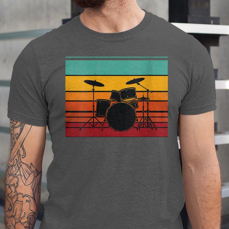 Women's Retro Drum Kit Silhouette With Color Stripes Unisex Jersey T-Shirt Women's Retro Drum Kit Silhouette With Color Stripes Unisex Jersey T-Shirt