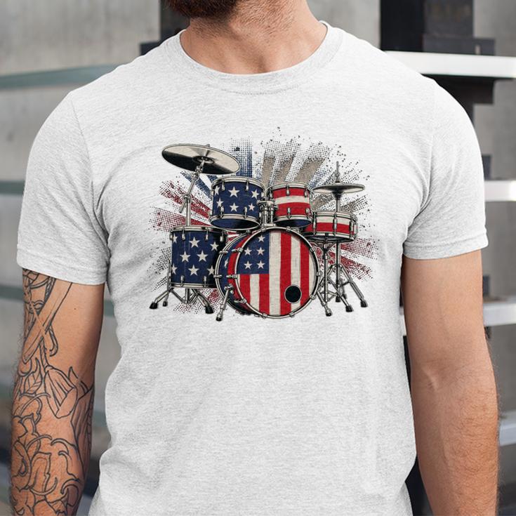 Drum Kit With American Flag Graphic For Musicians Unisex Jersey T-Shirt Drum Kit With American Flag Graphic For Musicians Unisex Jersey T-Shirt