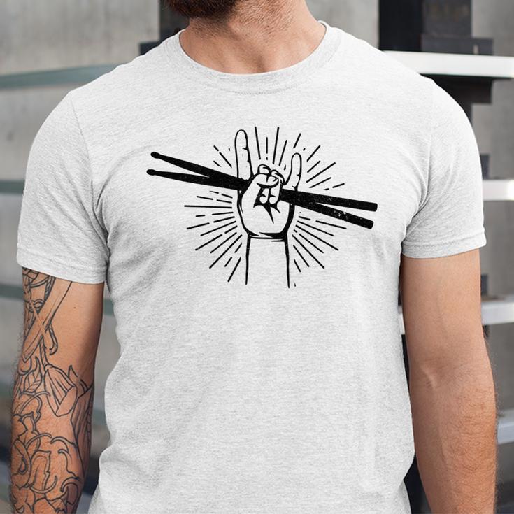 Drummer Drum Kit Rock & Roll Music Drummer Unisex Jersey T-Shirt Drummer Drum Kit Rock & Roll Music Drummer Unisex Jersey T-Shirt