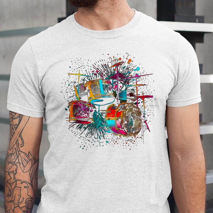 Drums Pop Art Drummer Drum Kit Unisex Jersey T-Shirt