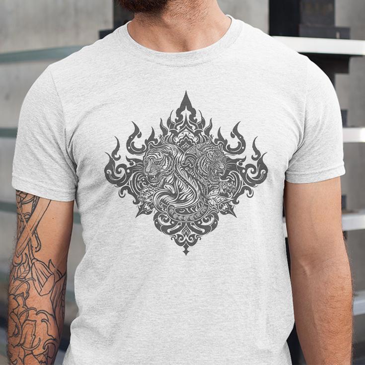 Sak Yant Muay Thai MMA Tattoo Twin Tiger Martial Art Boxing Unisex Jersey T-Shirt