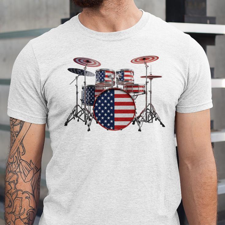 USA Patriotic Drum Kit American Flag Drum Set Unisex Jersey T-Shirt USA Patriotic Drum Kit American Flag Drum Set Unisex Jersey T-Shirt