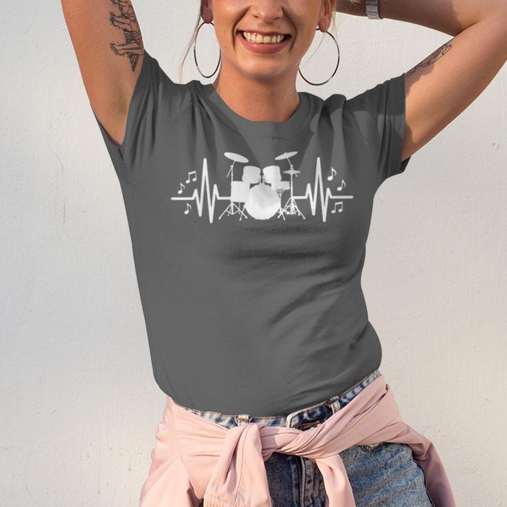 Drum Kit Heartbeat Drummer Music Lover EKG Pulse Set Note Unisex Jersey T-Shirt Drum Kit Heartbeat Drummer Music Lover EKG Pulse Set Note Unisex Jersey T-Shirt