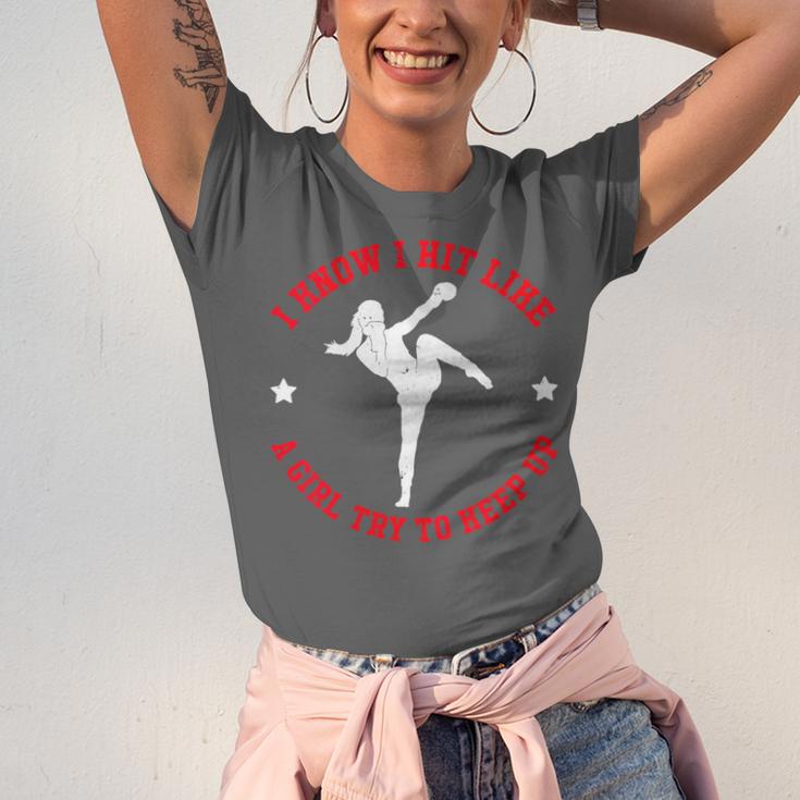 I Know I Hit Like A Girl Try To Keep Up Muay Thai Boxing Unisex Jersey T-Shirt