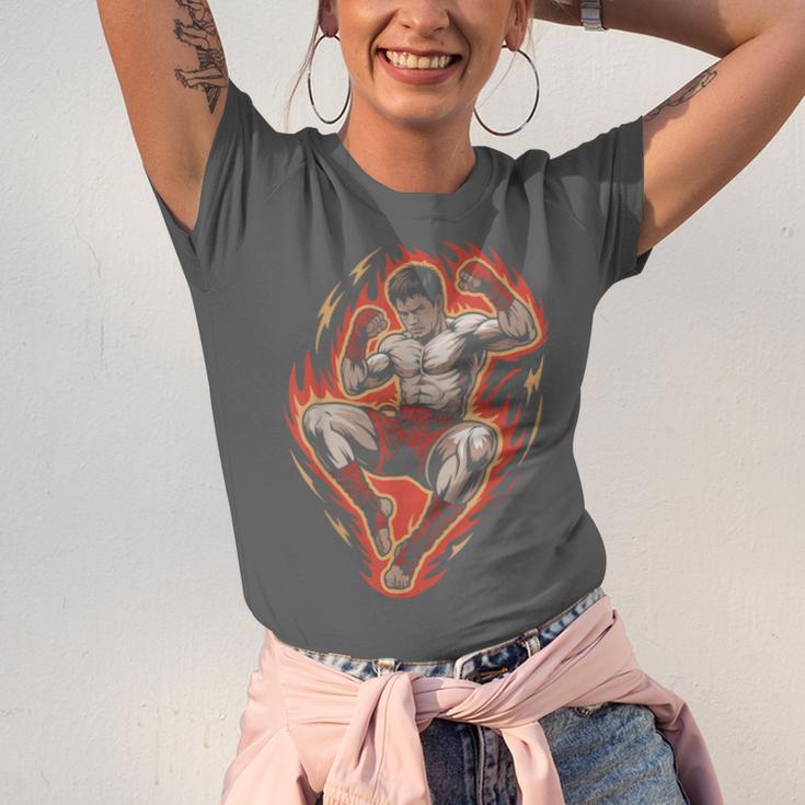 Muay Thai Fighter Teep Push Kick Minimal Line Art Clean Unisex Jersey T-Shirt