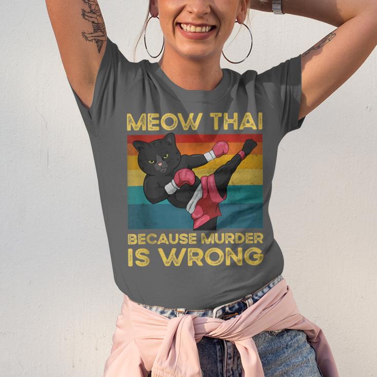 Muay Thai Because Murder Is Wrong Cat Meow Thai Unisex Jersey T-Shirt Muay Thai Because Murder Is Wrong Cat Meow Thai Unisex Jersey T-Shirt