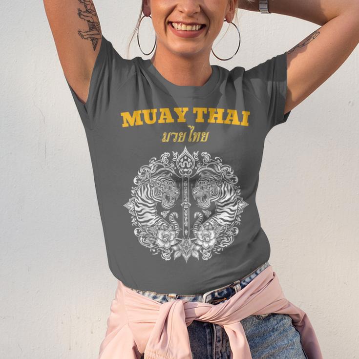 Sak Yant Muay Thai Art Tattoo Twin Tiger Kickboxing Thailand Unisex Jersey T-Shirt