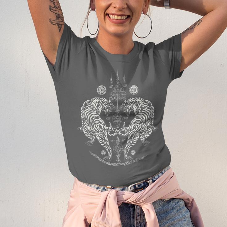 Sak Yant Thai Tattoo Twin Tiger For Muay Thai Fighter Boxing Unisex Jersey T-Shirt