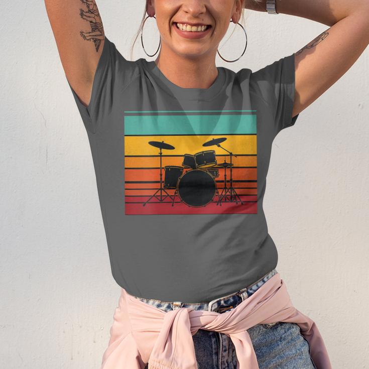 Women's Retro Drum Kit Silhouette With Color Stripes Unisex Jersey T-Shirt Women's Retro Drum Kit Silhouette With Color Stripes Unisex Jersey T-Shirt