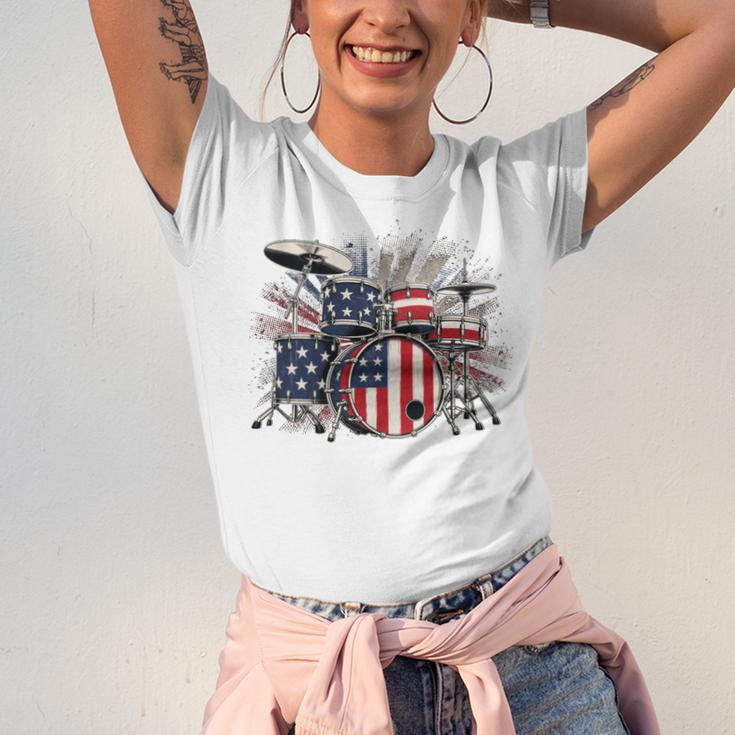 Drum Kit With American Flag Graphic For Musicians Unisex Jersey T-Shirt Drum Kit With American Flag Graphic For Musicians Unisex Jersey T-Shirt
