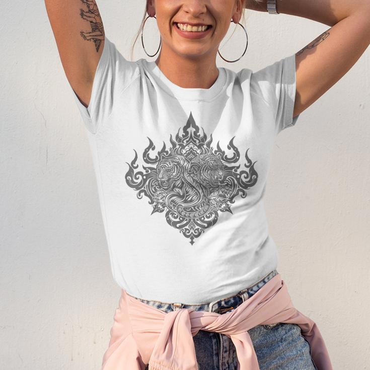 Sak Yant Muay Thai MMA Tattoo Twin Tiger Martial Art Boxing Unisex Jersey T-Shirt