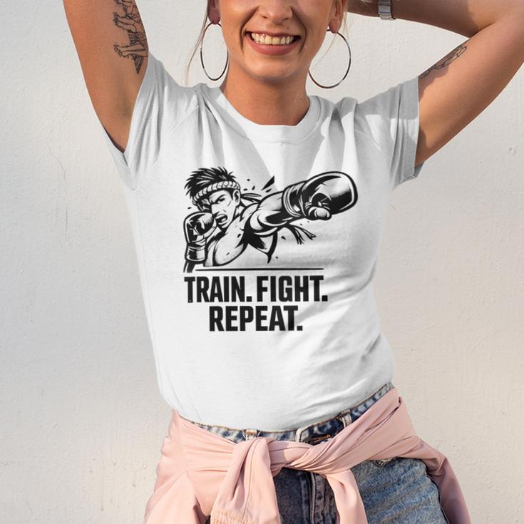 Women's Train Fight Repeat Nak Muay Thai Boxing Fighter Unisex Jersey T-Shirt Women's Train Fight Repeat Nak Muay Thai Boxing Fighter Unisex Jersey T-Shirt