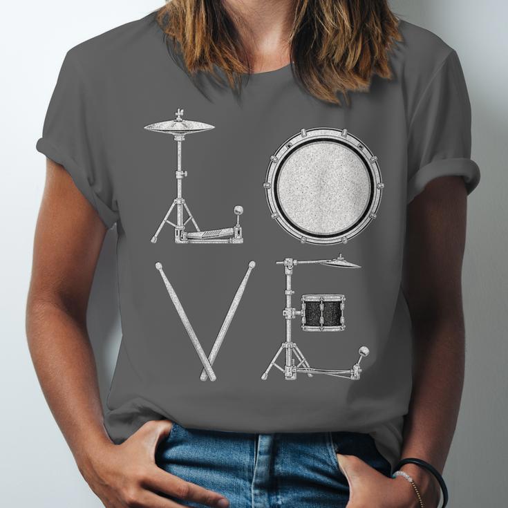Drum Kit Love Illustration For Music Enthusiasts Unisex Jersey T-Shirt