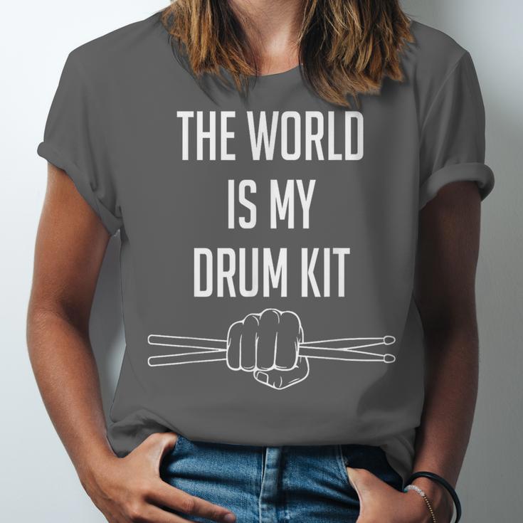 Drummer Saying The World Is My Drum Kit Unisex Jersey T-Shirt Drummer Saying The World Is My Drum Kit Unisex Jersey T-Shirt
