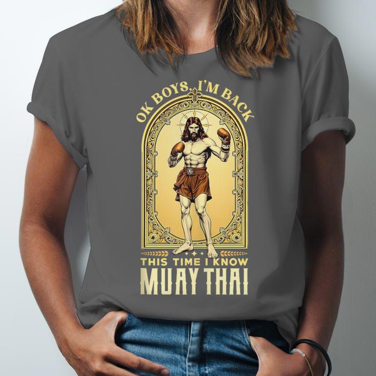 Jesus Knows Muay Thai Boxing Kickboxing MMA Unisex Jersey T-Shirt