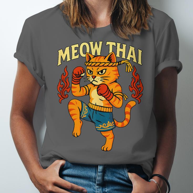 Meow Thai Muay Thai Cat Fighter Pun Dad Joke Unisex Jersey T-Shirt