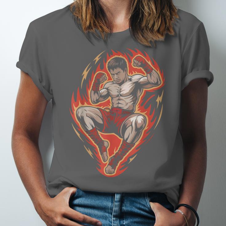 Muay Thai Fighter Teep Push Kick Minimal Line Art Clean Unisex Jersey T-Shirt