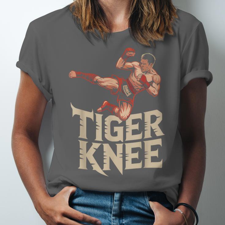 Muay Thai Fighter Tiger Knee Vintage Distressed Badge Unisex Jersey T-Shirt Muay Thai Fighter Tiger Knee Vintage Distressed Badge Unisex Jersey T-Shirt
