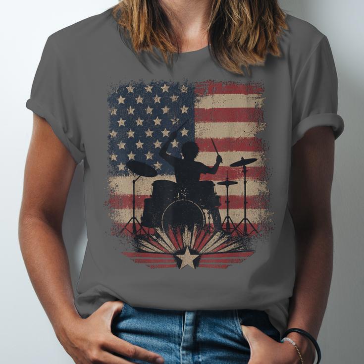 Patriotic Drum Kit Silhouette American Flag Unisex Jersey T-Shirt Patriotic Drum Kit Silhouette American Flag Unisex Jersey T-Shirt