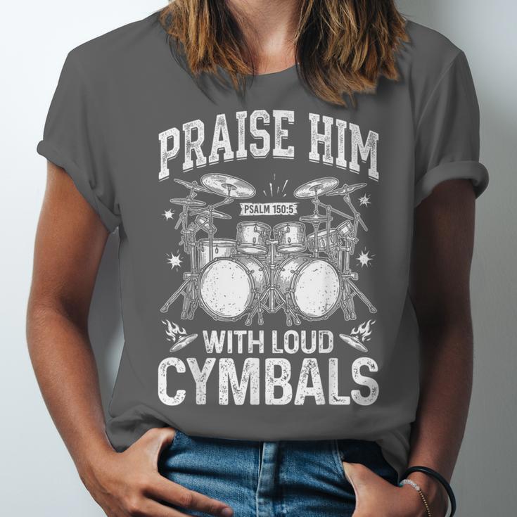 Praise Him With Loud Cymbals Psalm 150-5 Vintage Drum Kit Unisex Jersey T-Shirt Praise Him With Loud Cymbals Psalm 150-5 Vintage Drum Kit Unisex Jersey T-Shirt