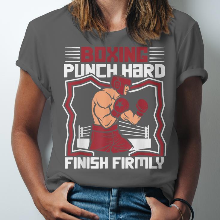 Punch Hard Finish Firmly Kickboxer Fan Muay Thai Boxing Unisex Jersey T-Shirt Punch Hard Finish Firmly Kickboxer Fan Muay Thai Boxing Unisex Jersey T-Shirt