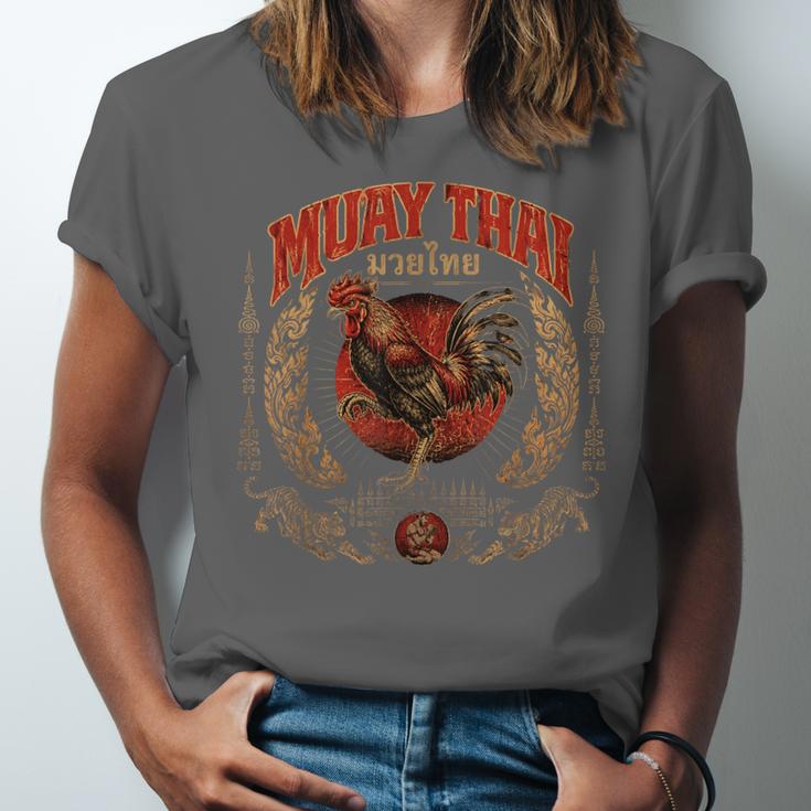 Retro Muay Thai Woman Thai Boxing Warrior Fighter Chicken Unisex Jersey T-Shirt