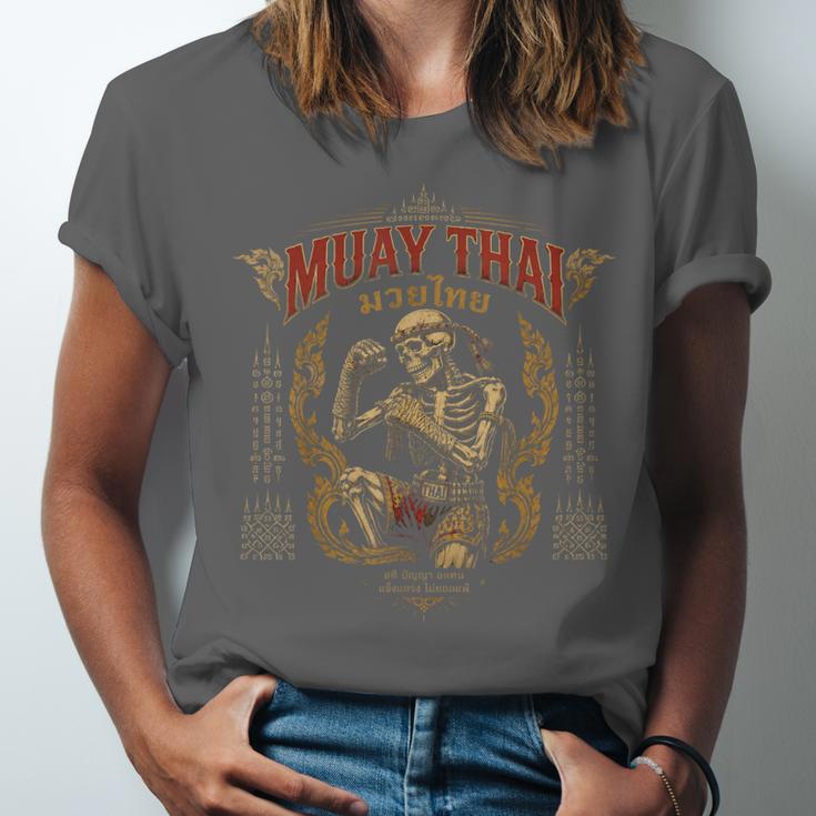 Retro Muay Thai Shorts Thai Boxing Fighter Style Skeleton Unisex Jersey T-Shirt