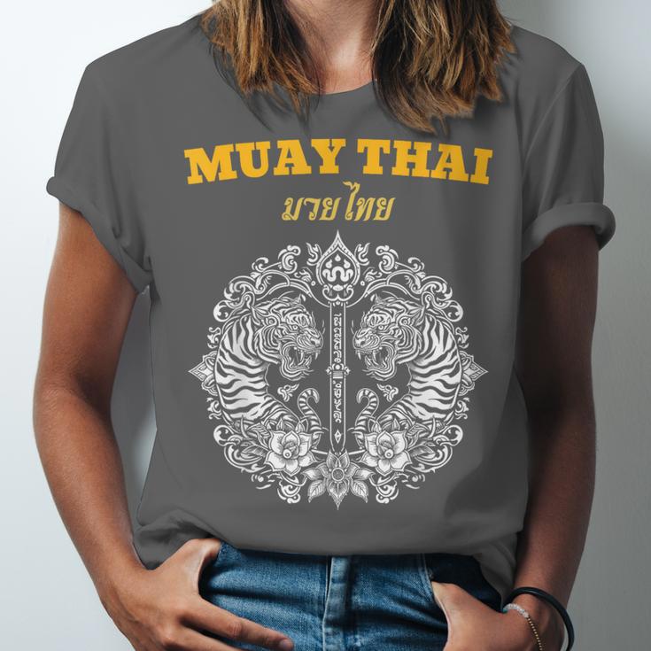 Sak Yant Muay Thai Art Tattoo Twin Tiger Kickboxing Thailand Unisex Jersey T-Shirt