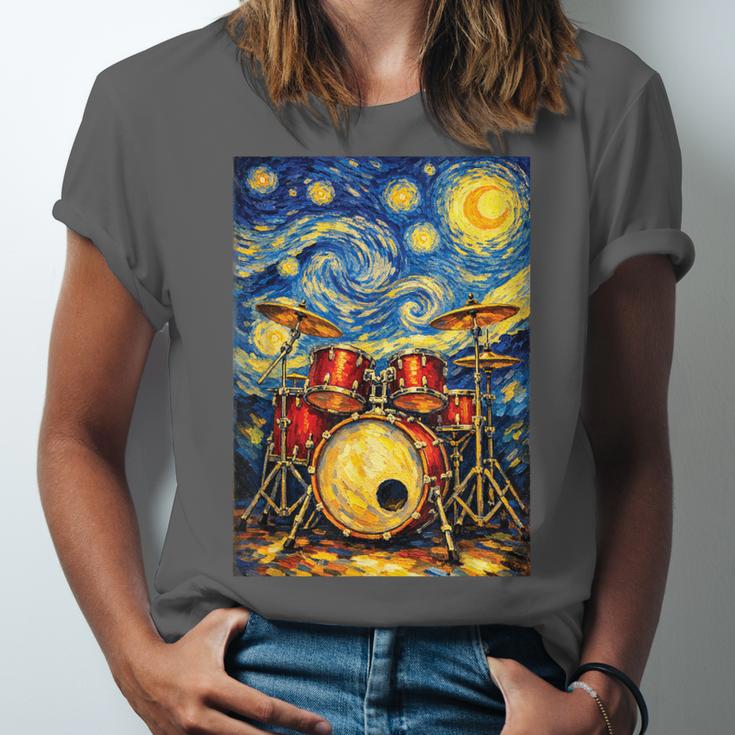Starry Night Drum Kit Van Gogh Style Art Unisex Jersey T-Shirt Starry Night Drum Kit Van Gogh Style Art Unisex Jersey T-Shirt