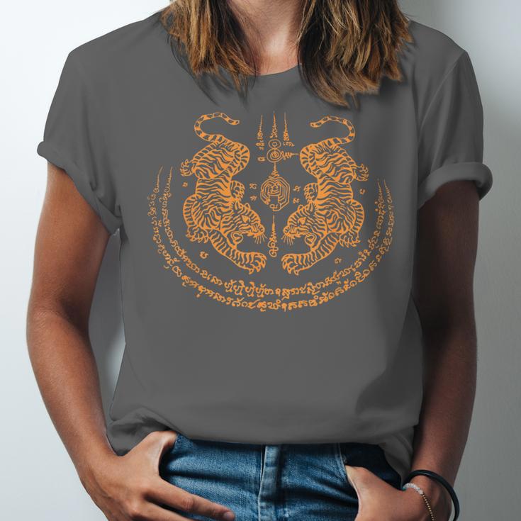 Twin Tiger Sak Yant Tattoo Muay Thai Thai Martial Arts Unisex Jersey T-Shirt