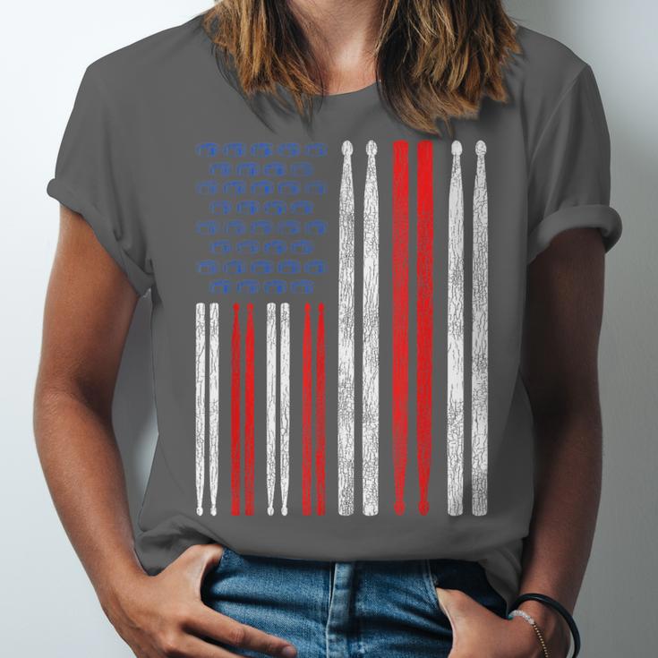 USA Flag Drumsticks Drum Kit Unisex Jersey T-Shirt